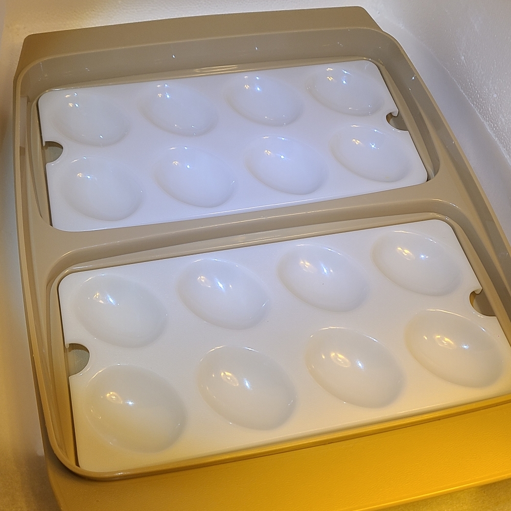 Vintage Tupperware Almond Tan #723-2 Egg Taker Divided Tray